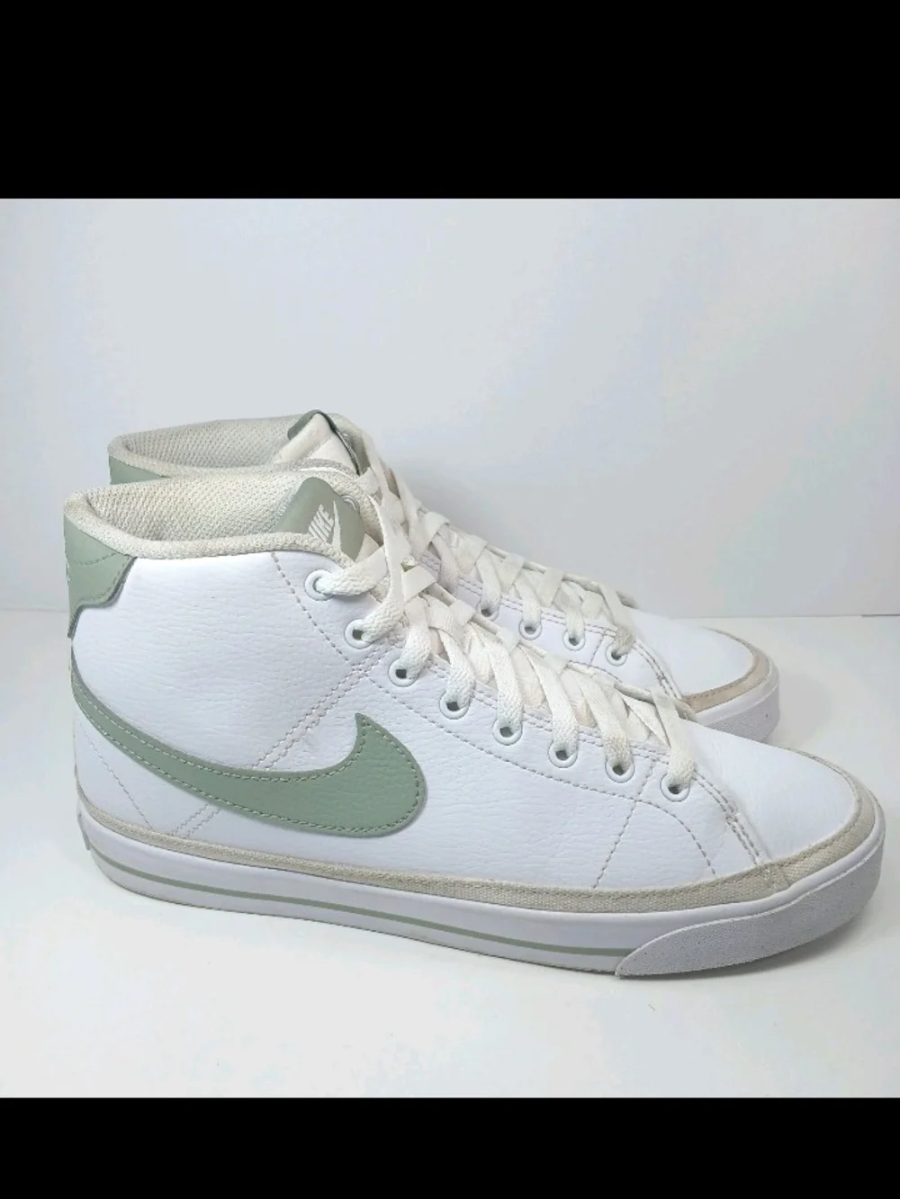 Nike Women’s White Court Legacy High-Top Sneakers with Light Green Swoosh